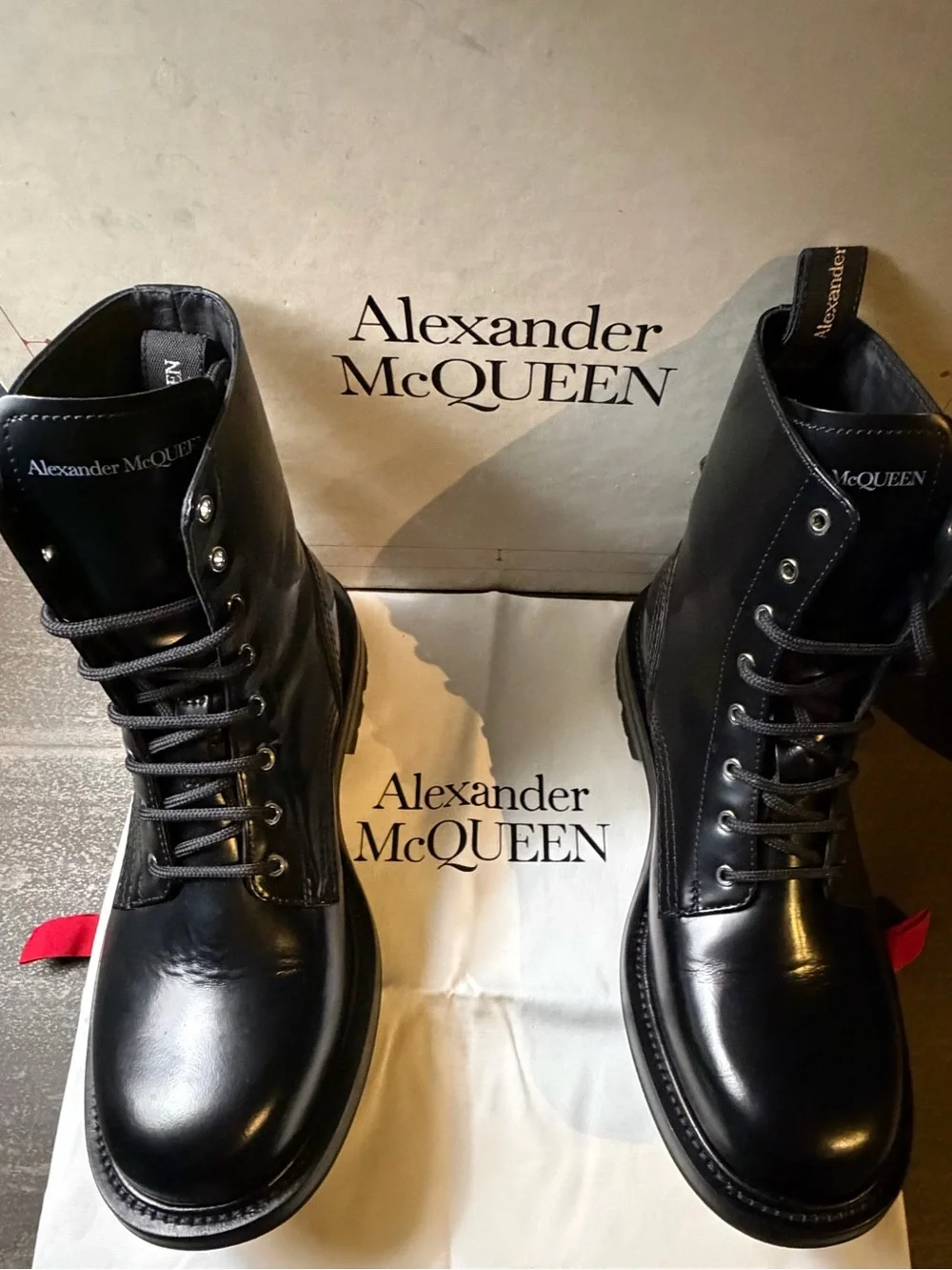 Alexander McQueen Leather Lace-Up Combat Boots Black - Size 41 (Worn Once)